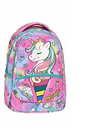 Unicorn Desenli Pembe İlkokul Sırt Çantası + Beslenme Çantası (2303)