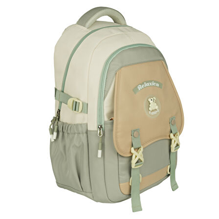 Relaxion Yeni Sezon Kalemlikli Hardal-Krem İthal Premium Okul Sırt Çanta 1511