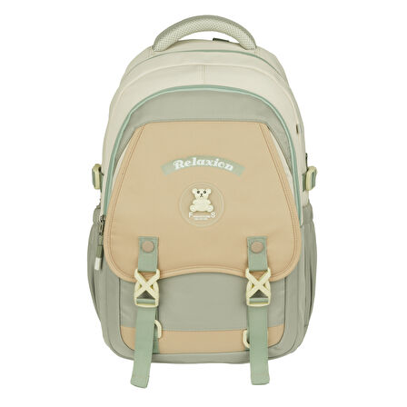 Relaxion Yeni Sezon Kalemlikli Hardal-Krem İthal Premium Okul Sırt Çanta 1511