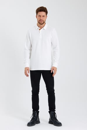 Erkek Basic Polo Yaka Uzun Bol Kışlık Bordo Sweatshirt