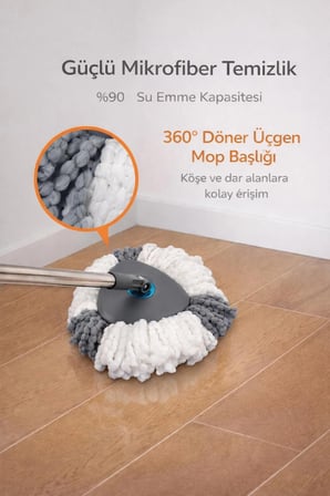 Pedallı Otomatik Mop Temizlik Seti 360 Döner Başlıklı 2 Adet Mikrofiber Bez