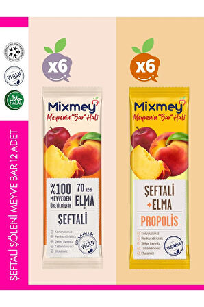 Mixmey Şeftali Şöleni Meyve Bar 12 Adet | Vegan & Vejetaryen Glutensiz Ve Sağlıklı Atıştırmalık