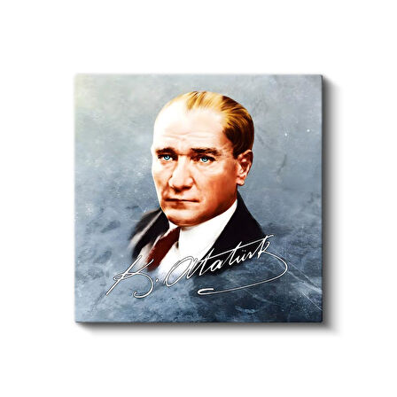 Atatürk İmzalı Mavi Tonlu Portre Kanvas Tablo