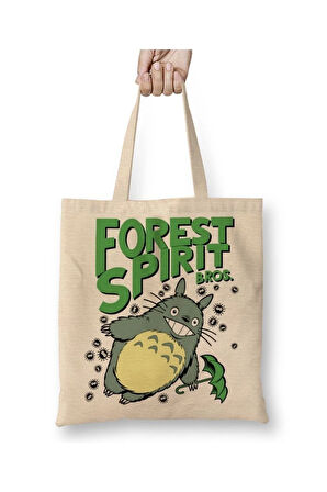 Forest Spirit Bros Totoro Beyaz Bez Çanta Uzun Saplı Alışveriş Çantası Plaj Çantası