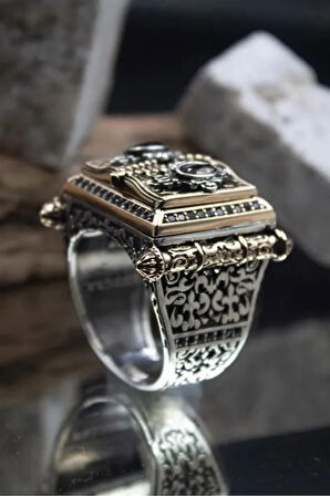 Kitab-ı Kut Zirkon Taşlı Tesbih Motifli Özel Seri Koleksyonluk 925 Ayar Gümüş Erkek Yüzük