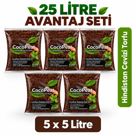 25 Lt Organik Cocopeat Toprak - 5*5 Lt Paket | %100 Hindistan Cevizi Torfu | Hava Alan Ve Su Tutucu