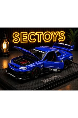 Nissan Skyline LBWK Diecast Model Araba MAVİ Super Silhouette Nissan Skyline GTR Diecast 1:24 Ölçek