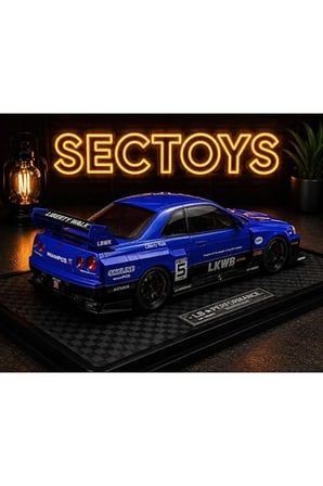 Nissan Skyline LBWK Diecast Model Araba MAVİ Super Silhouette Nissan Skyline GTR Diecast 1:24 Ölçek
