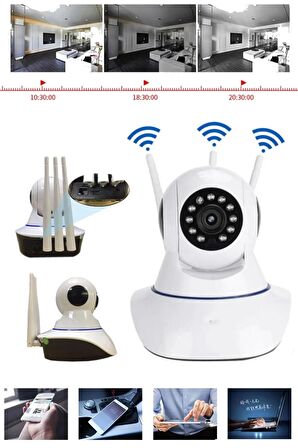 QASUL 1080P Gece Görüşlü  Kablosuz 3 Antenli  Wifi IP Kamera Ev Güvenlik Kamerası Bebek İzleme Kamerası 