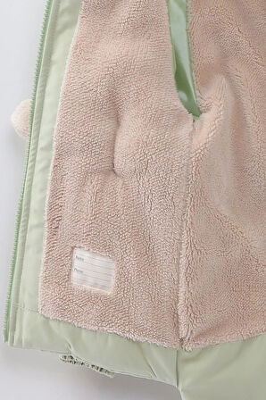 Sevimli Baby Tavşan Cepli Soft Kumaş Fermuarlı  Kapüşonlu Kışlık İçi Peluş Kız Bebek Mont Şişme