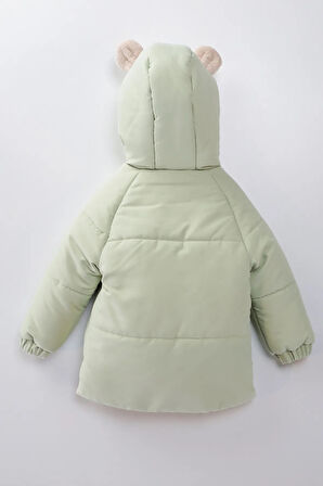 Sevimli Baby Tavşan Cepli Soft Kumaş Fermuarlı  Kapüşonlu Kışlık İçi Peluş Kız Bebek Mont Şişme