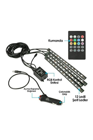 Araç Içi Ayak Altı Led Sese Duyarlı 12'li - Rgb