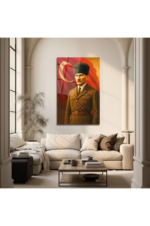 Atatürk Askeri Portre Ay Yıldız Fonlu Cam Tablo