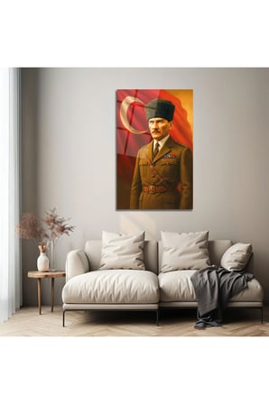 Atatürk Askeri Portre Ay Yıldız Fonlu Cam Tablo