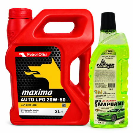 PETROL OFİSİ MAXIMA AUTO LPG 20W-50 3 Litre + Oto Şampuan 1000 ml 