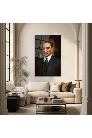 Atatürk Derin Bakışlı Portre Dekoratif Cam Tablo
