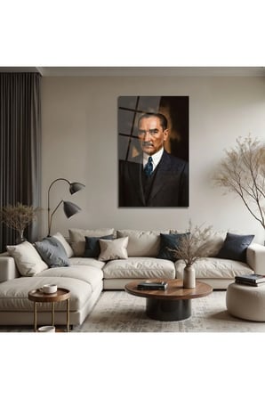Atatürk Derin Bakışlı Portre Dekoratif Cam Tablo