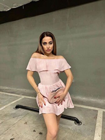 KAYIK YAKA MİNİ YAZLIK ELBİSE