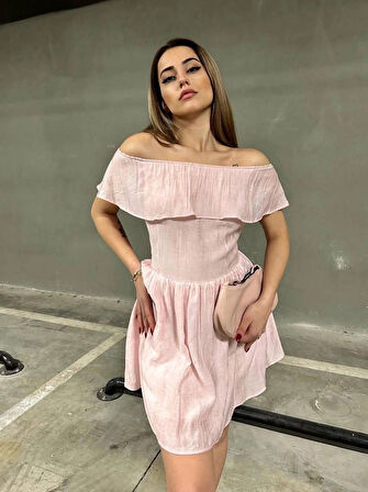 KAYIK YAKA MİNİ YAZLIK ELBİSE