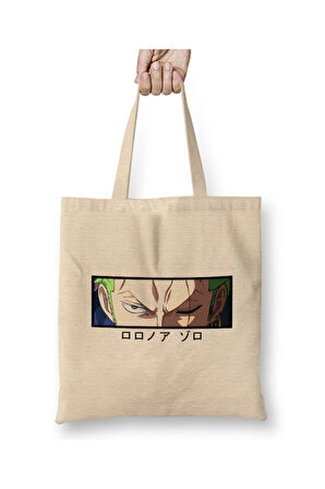 One Piece Roronoa Zoro Beyaz Bez Çanta Uzun Saplı Alışveriş Çantası Plaj Çantası