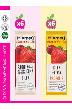 Mixmey Çilek Şöleni Meyve Bar 12 Adet | Koruyucusuz, Glutensiz Sağlıklı Atıştırmalık