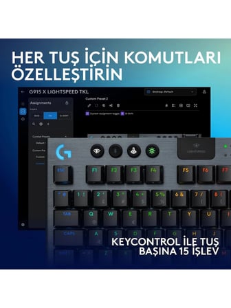 Logitech G915 X Lightspeed TKL 920-012721 Siyah RGB Tactile Switch Kablolu/Kablosuz Mekanik Oyuncu Klavyesi(OUTLET)