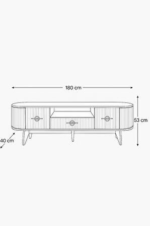Duru Tv Sehpası Antrasit Gold 2 Kapaklı 1 Çekmeceli Oval Formlu Sehpa 180x40x53 Cm