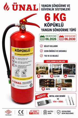 6 kg Köpüklü Yangın Söndürme Tüpü 2026 Üretim 2030 Dolum Metal Askı Hediyeli Ev İş Yeri