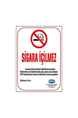 Sigara İçilmez 19x25 cm Uyarı İkaz Levhası