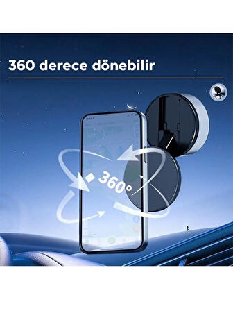  Akıllı vakumlu ayarlanabilir 360° dönebilen  araç tutucu mobil telefon tutucu manyetik gri teknoloj