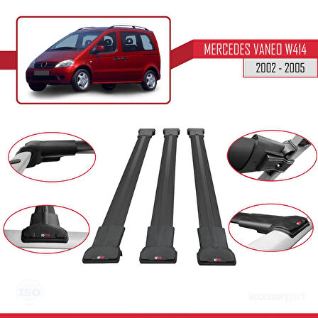 Mercedes Vaneo (W414) 2002-2005 Arası ile Uyumlu FLY Model Ara Atkı Tavan Barı Siyah 3 Adet