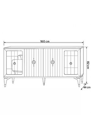 Tuna Konsol Beyaz Yanları Aynalı Gold Halkalı Kulplu 4 Kapaklı Konsol 160x44x82 cm