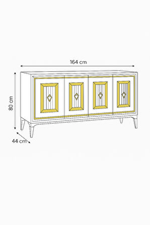 Ala Beyaz Gold Konsol 4 Kapaklı Pramit Ayaklı Gold Detaylı 164x80x44 Cm