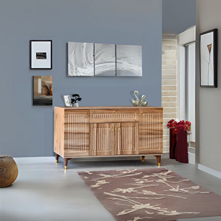 Arya Konsol 4 Kapaklı 1 Çekmeceli Atlantik Çam Gold Detaylı 160x80x44 Cm
