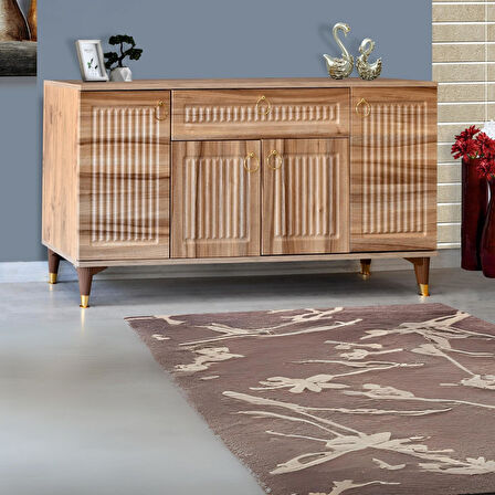 Arya Konsol 4 Kapaklı 1 Çekmeceli Atlantik Çam Gold Detaylı 160x80x44 Cm