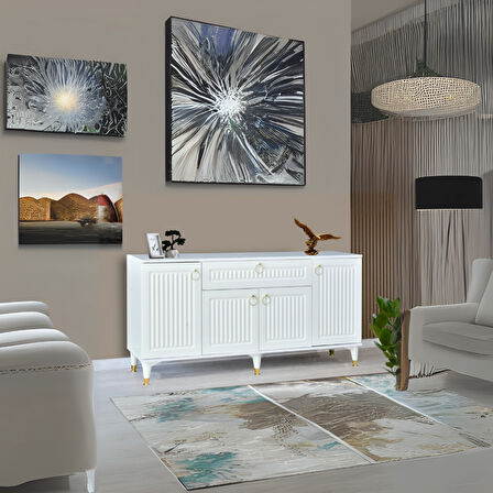Arya Konsol 4 Kapaklı 1 Çekmeceli beyaz Gold Detaylı 160x80x44 Cm