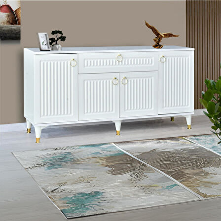 Arya Konsol 4 Kapaklı 1 Çekmeceli beyaz Gold Detaylı 160x80x44 Cm
