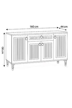 Arya Konsol 4 Kapaklı 1 Çekmeceli beyaz Gold Detaylı 160x80x44 Cm