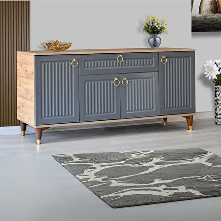 Arya Konsol 4 Kapaklı 1 Çekmeceli Beyaz Atlantik Çam Gold Detaylı 160x80x44 Cm