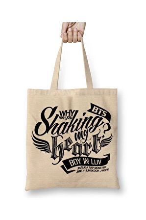 Bts Bangtan Boys Boy In Luv Beyaz Bez Çanta Uzun Saplı Alışveriş Çantası Plaj Çantası