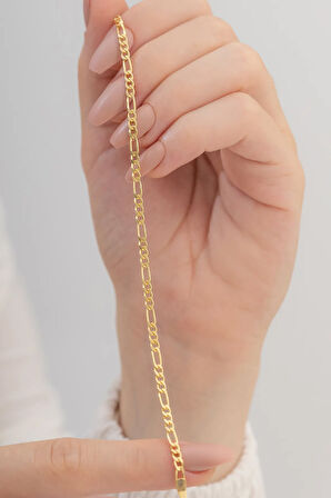 18 Ayar Gerçek Altın Kaplama Kararmayan 3 Mm Kalınlıkta Figaro Model Kadın Gümüş Bileklik