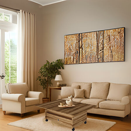 Serra Akıllı Sehpa Ceviz Tekerlekli Açılır Kapanır 2 Çekmeceli Fonksiyonlu Tabela 90x60 Cm
