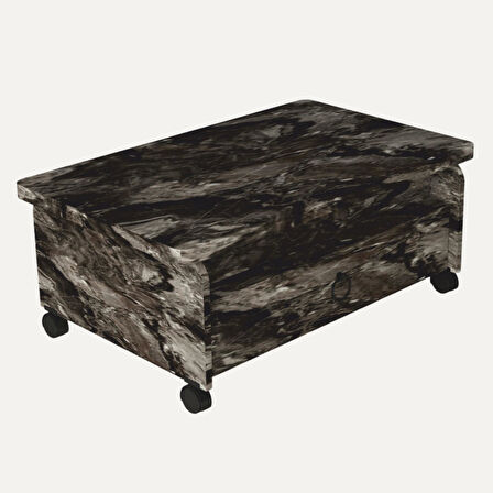 Serra Akıllı Sehpa Siyah Mermer Desenli 2 Çekmeceli Açılabilir Fonksiyonel Masa 90x67 Cm