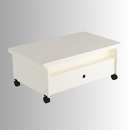 Serra Akıllı Sehpa Beyaz Renkli Tekerlekli Açılır Kapanır 2 Çekmeceli Fonksiyonlu Tabela 90x60 Cm