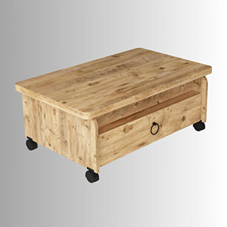 Serra Akıllı Sehpa Atlantik Çam Tekerlekli Açılır Kapanır 2 Çekmeceli Fonksiyonlu Tabela 90x60 Cm
