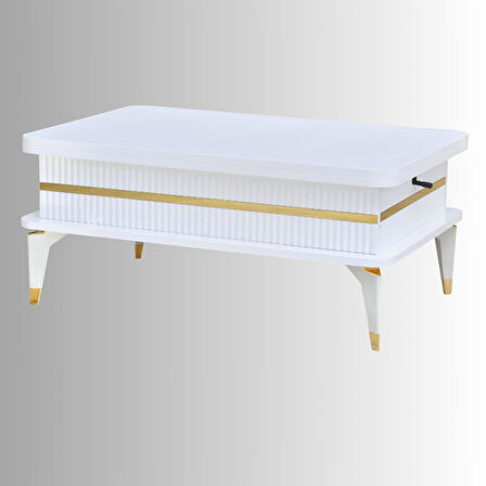 Riva Akıllı Sehpa Beyaz Gold 4 Fonksiyonlu Mebran Kaplama Modern Tasarım 90x39x60 Cm