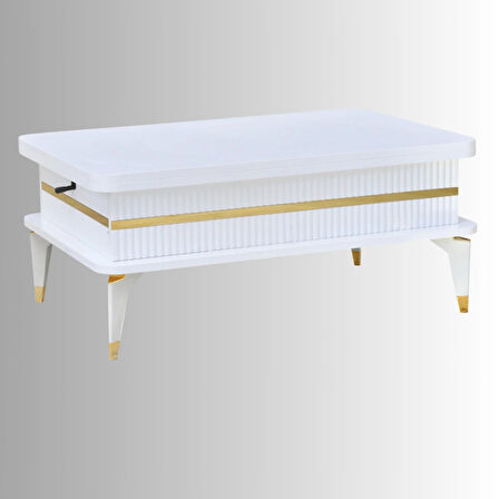 Riva Akıllı Sehpa Beyaz Gold 4 Fonksiyonlu Mebran Kaplama Modern Tasarım 90x39x60 Cm
