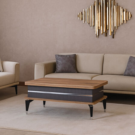 Riva Akıllı Sehpa Atlantik Çam Antrasit Gümüş Detaylı Çok Amaçlı 90x39x60 Cm