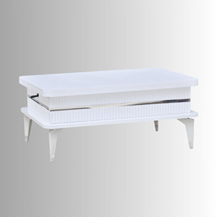 Riva Akıllı Sehpa Kademeli Açılır Fonksiyonel Beyaz Gümüş Mebran Kaplama Modern Tasarım 90x39x60 Cm