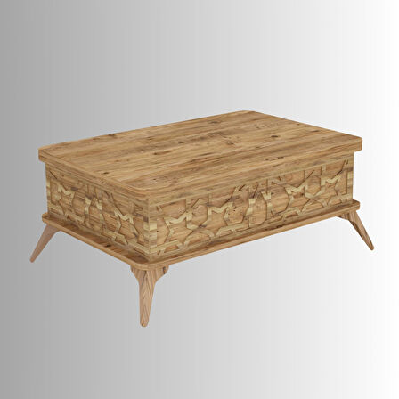 Zeren Akıllı Sehpa Lazer Desenli 4 Fonksiyonlu Atlantik Çam 90x39x60 Cm